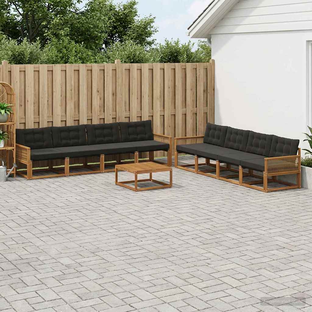 vidaXL Zestaw sof na zewnątrz z poduszką 9 pcs Naturalny i czarny