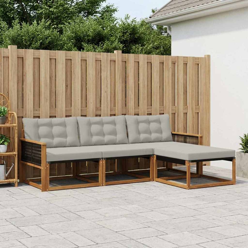 vidaXL Zestaw sof na zewnątrz z poduszką 4 pcs Naturalny i jasnoszary