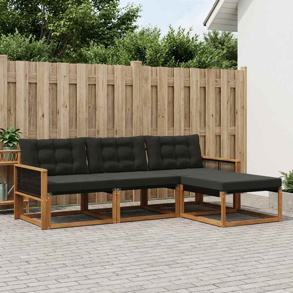 vidaXL Zestaw sof na zewnątrz z poduszką 4 pcs Naturalny i czarny
