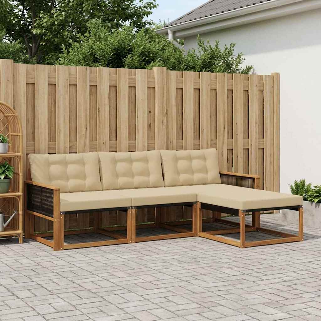 vidaXL Zestaw sof na zewnątrz z poduszką 4 pcs Naturalny i Beżowy