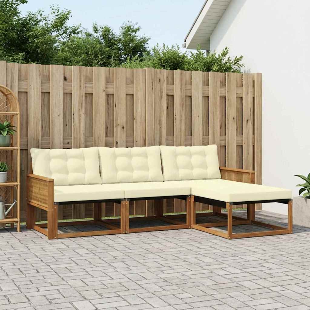 vidaXL Zestaw sof na zewnątrz z poduszką 4 pcs Naturalny i Kremowy