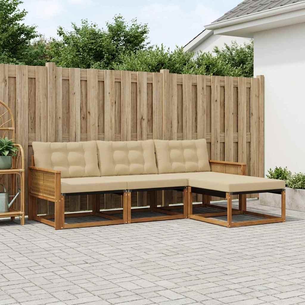 vidaXL Zestaw sof na zewnątrz z poduszką 4 pcs Naturalny i Beżowy