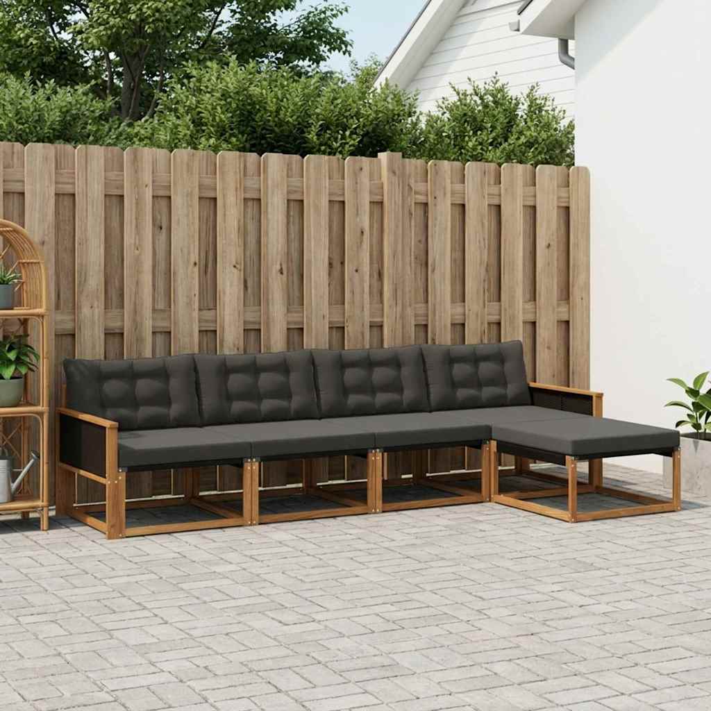 vidaXL Zestaw sof na zewnątrz z poduszką 5 pcs Naturalny i czarny
