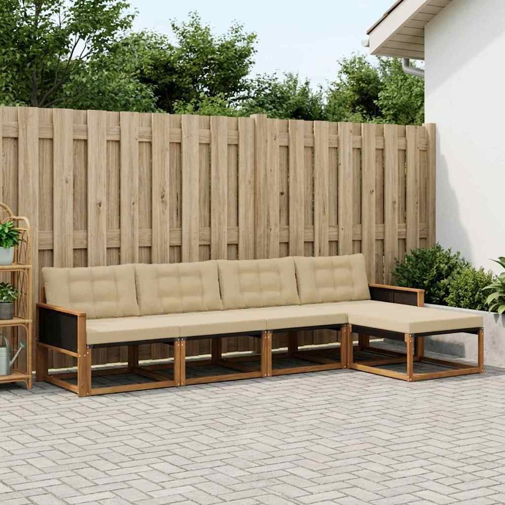 vidaXL Zestaw sof na zewnątrz z poduszką 5 pcs Naturalny i Beżowy
