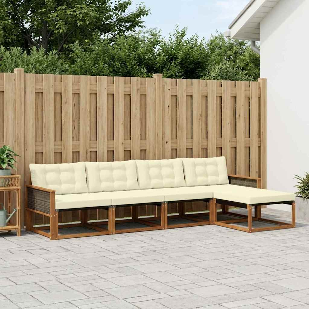 vidaXL Zestaw sof na zewnątrz z poduszką 5 pcs Naturalny i Kremowy