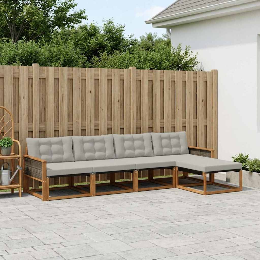 vidaXL Zestaw sof na zewnątrz z poduszką 5 pcs Naturalny i jasnoszary