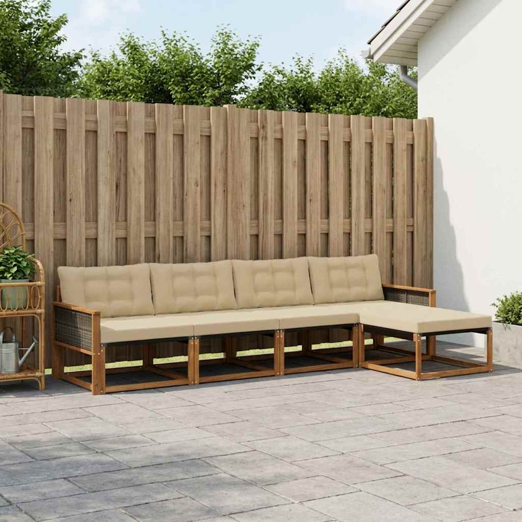vidaXL Zestaw sof na zewnątrz z poduszką 5 pcs Naturalny i Beżowy