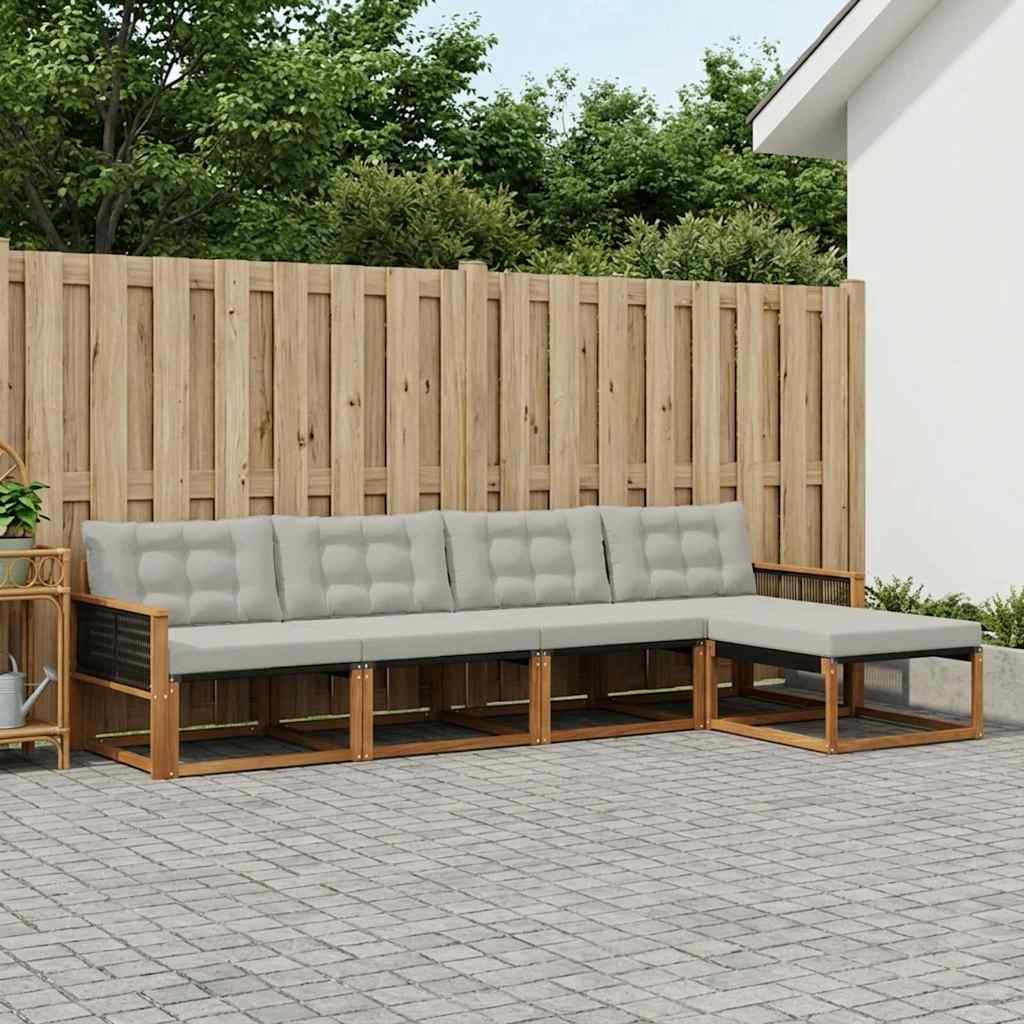 vidaXL Zestaw sof na zewnątrz z poduszką 5 pcs Naturalny i jasnoszary