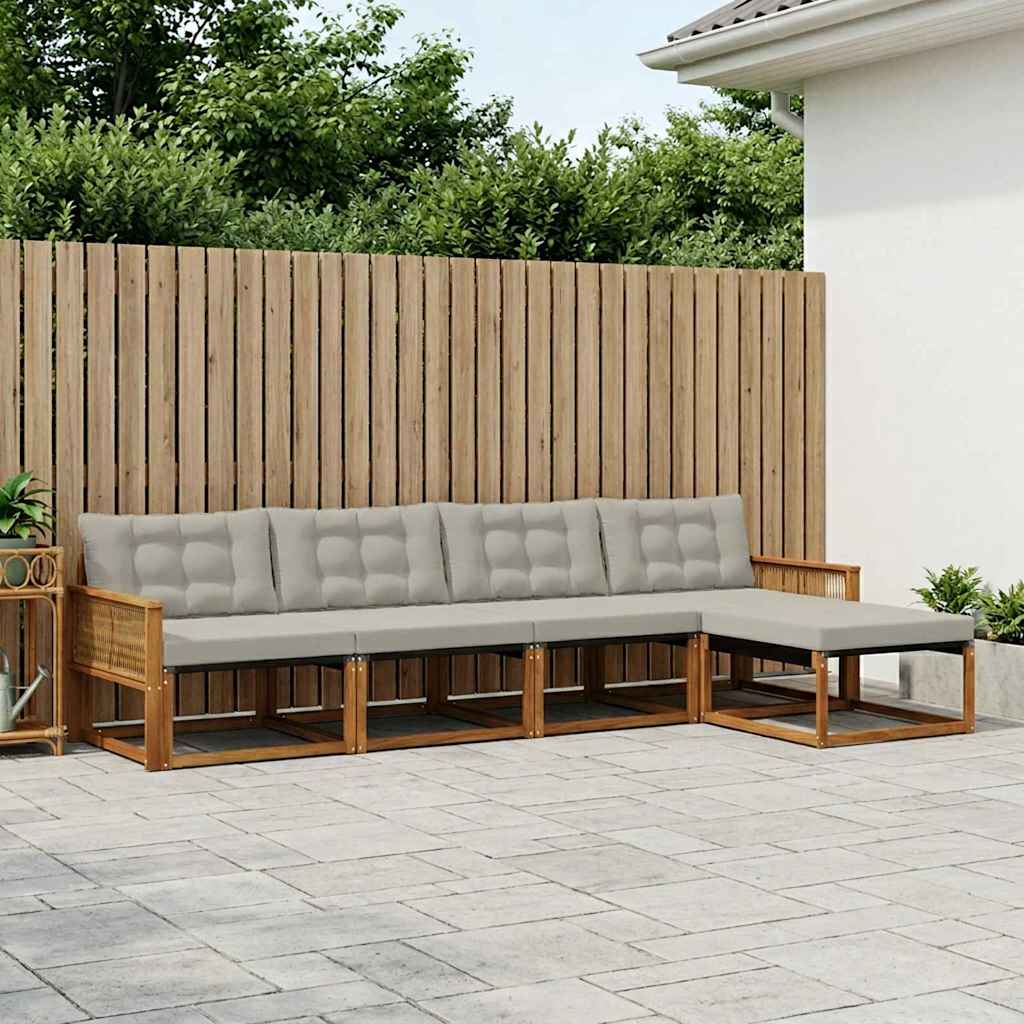 vidaXL Zestaw sof na zewnątrz z poduszką 5 pcs Naturalny i jasnoszary