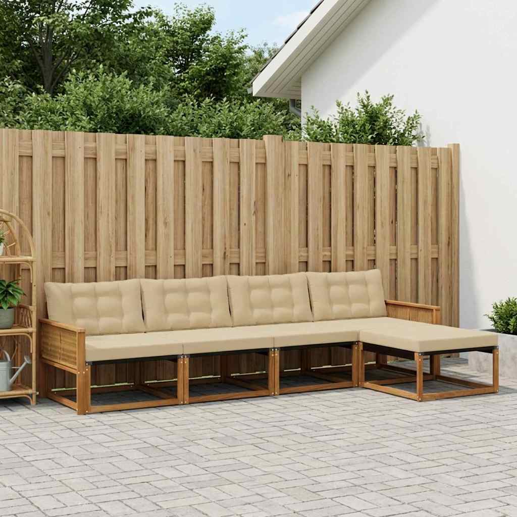 vidaXL Zestaw sof na zewnątrz z poduszką 5 pcs Naturalny i Beżowy