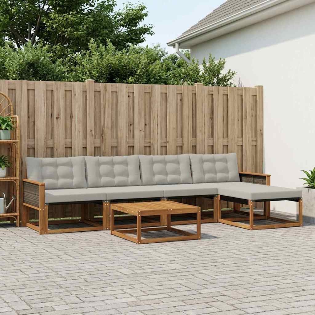 vidaXL Zestaw sof na zewnątrz z poduszką 6 pcs Naturalny i jasnoszary
