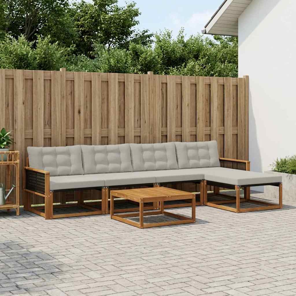 vidaXL Zestaw sof na zewnątrz z poduszką 6 pcs Naturalny i jasnoszary