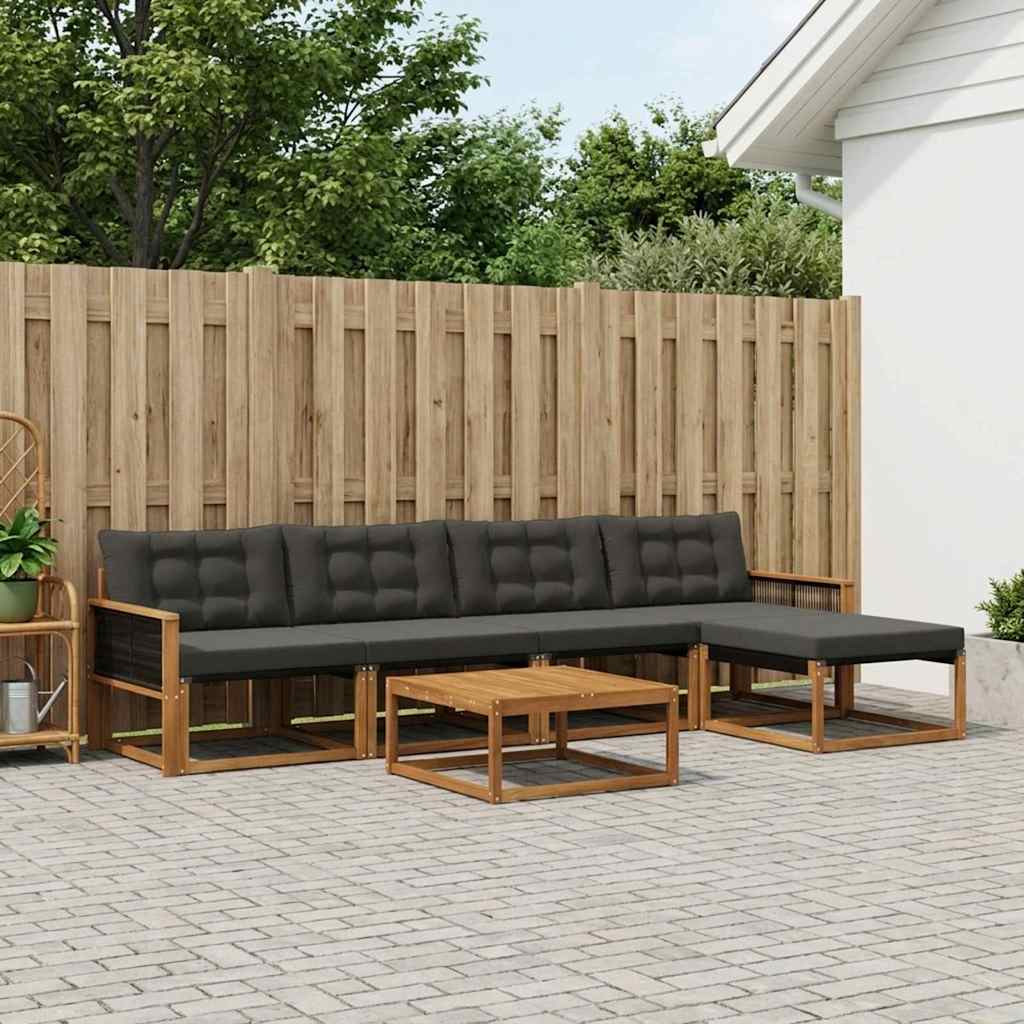 vidaXL Zestaw sof na zewnątrz z poduszką 6 pcs Naturalny i czarny