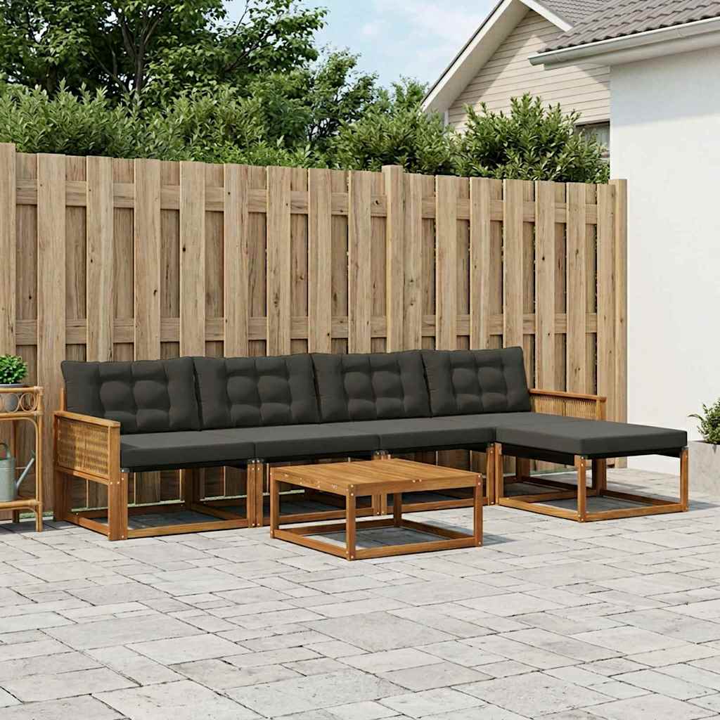 vidaXL Zestaw sof na zewnątrz z poduszką 6 pcs Naturalny i czarny