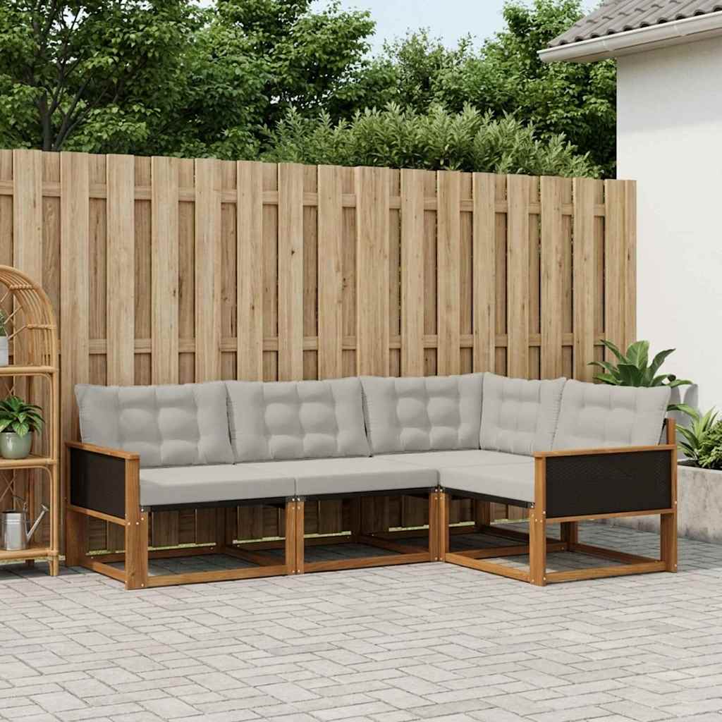 vidaXL Zestaw sof na zewnątrz z poduszką 4 pcs Naturalny i jasnoszary