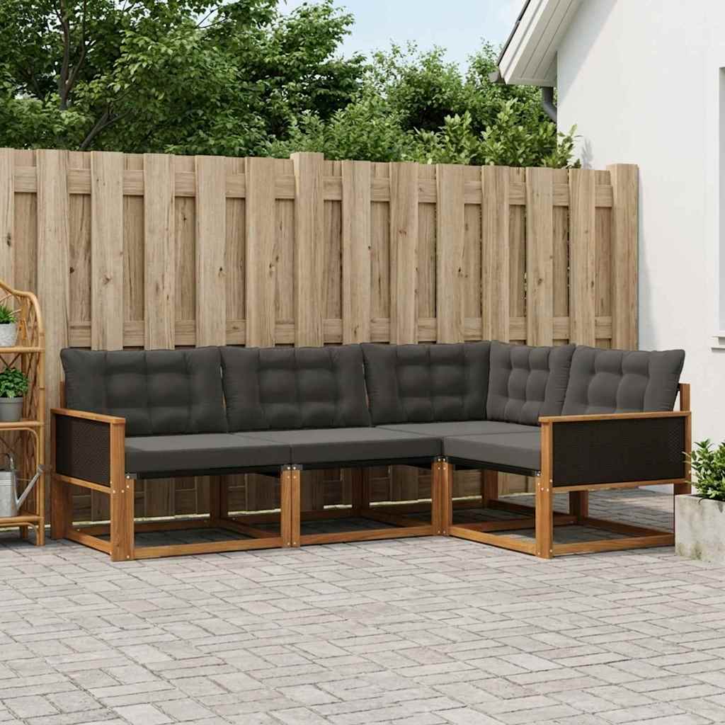 vidaXL Zestaw sof na zewnątrz z poduszką 4 pcs Naturalny i czarny