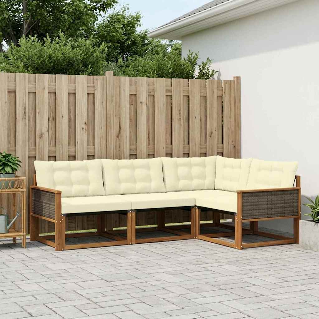 vidaXL Zestaw sof na zewnątrz z poduszką 4 pcs Naturalny i Kremowy