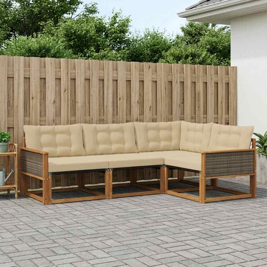 vidaXL Zestaw sof na zewnątrz z poduszką 4 pcs Naturalny i Beżowy