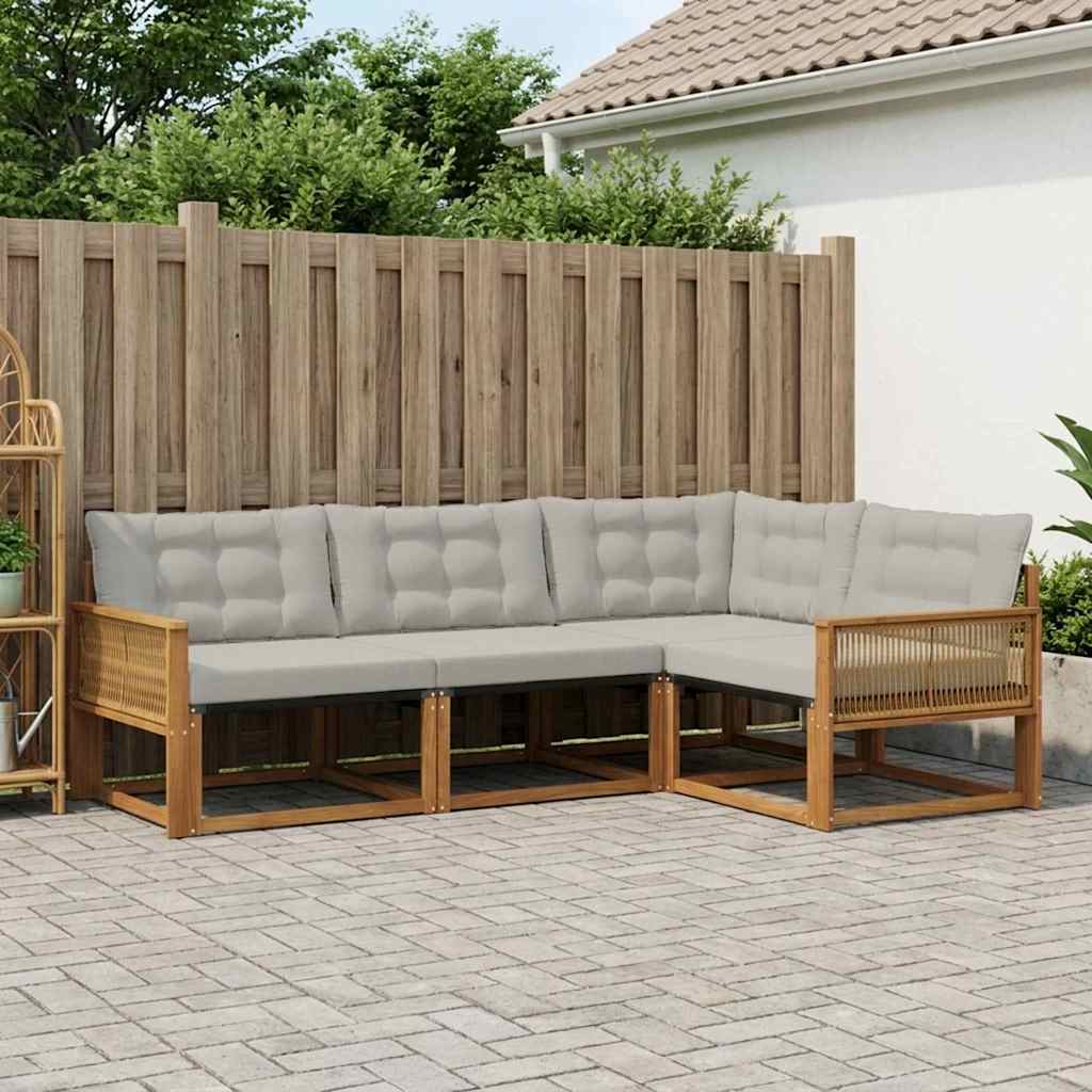 vidaXL Zestaw sof na zewnątrz z poduszką 4 pcs Naturalny i jasnoszary