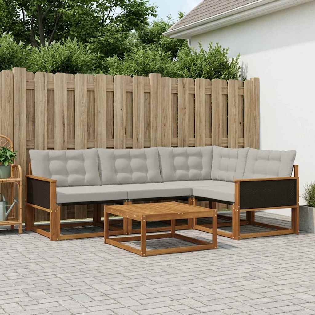 vidaXL Zestaw sof na zewnątrz z poduszką 5 pcs Naturalny i jasnoszary