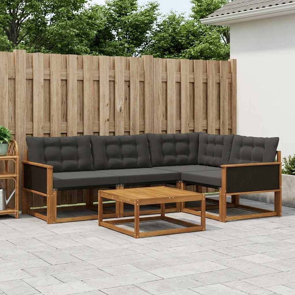 vidaXL Zestaw sof na zewnątrz z poduszką 5 pcs Naturalny i czarny