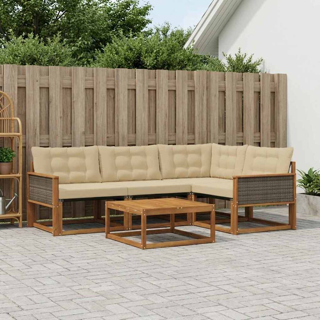 vidaXL Zestaw sof na zewnątrz z poduszką 5 pcs Naturalny i Beżowy