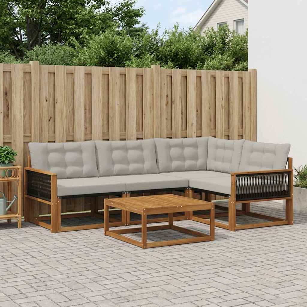 vidaXL Zestaw sof na zewnątrz z poduszką 5 pcs Naturalny i jasnoszary