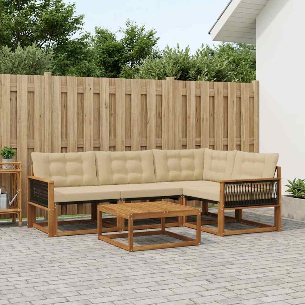 vidaXL Zestaw sof na zewnątrz z poduszką 5 pcs Naturalny i Beżowy