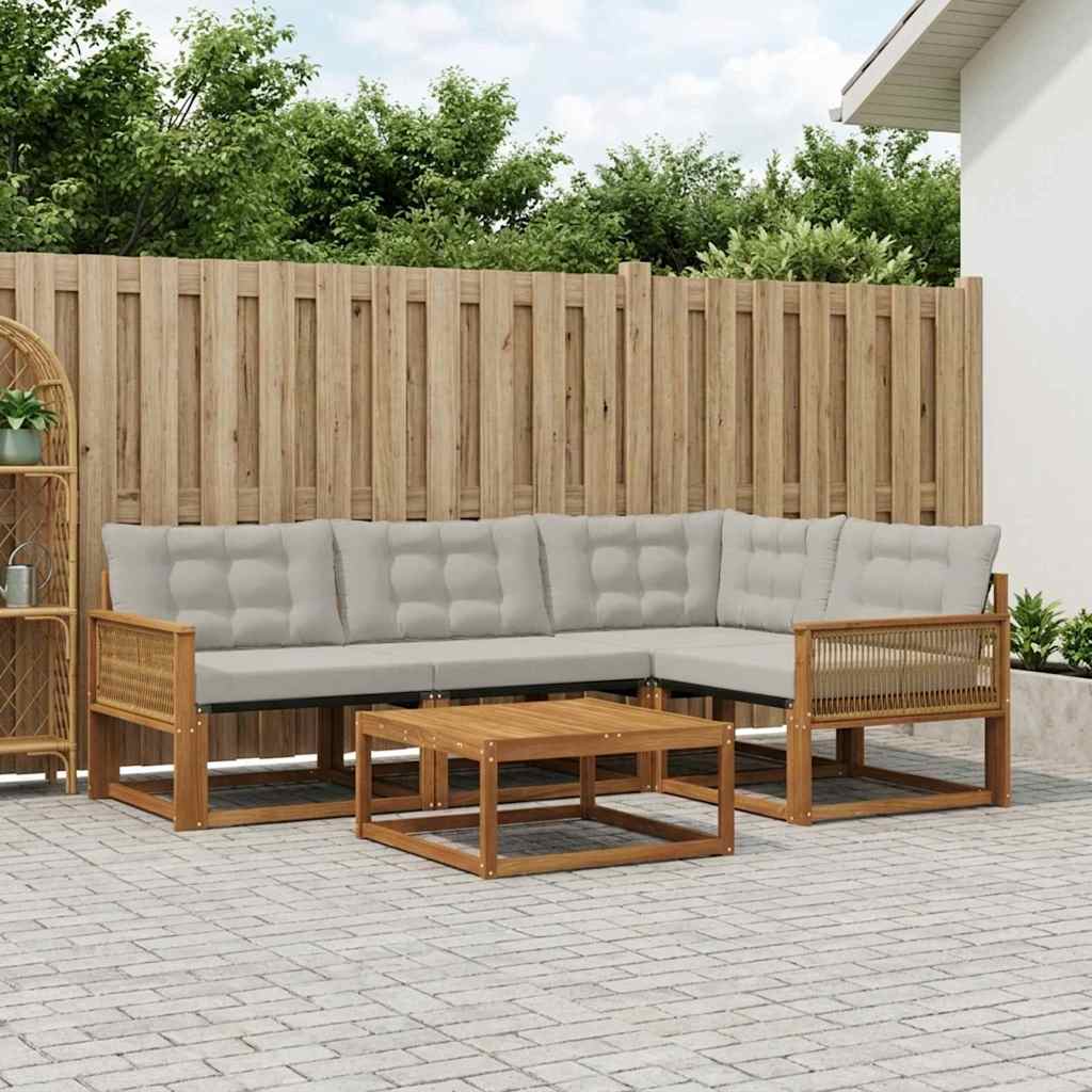 vidaXL Zestaw sof na zewnątrz z poduszką 5 pcs Naturalny i jasnoszary