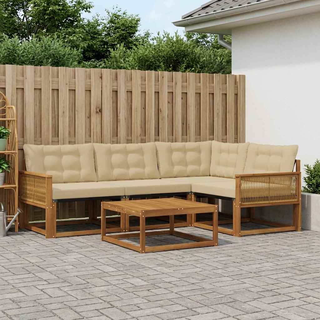vidaXL Zestaw sof na zewnątrz z poduszką 5 pcs Naturalny i Beżowy