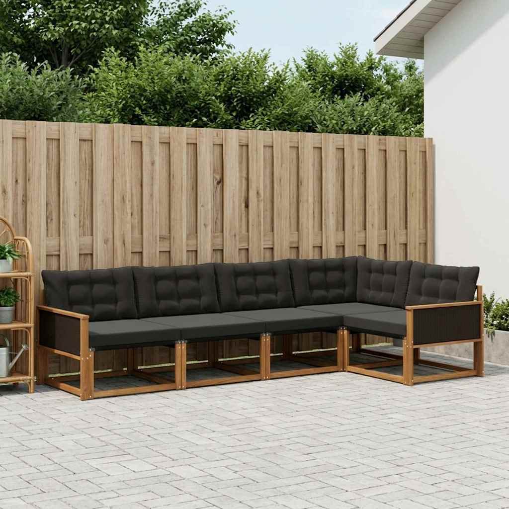 vidaXL Zestaw sof na zewnątrz z poduszką 5 pcs Naturalny i czarny