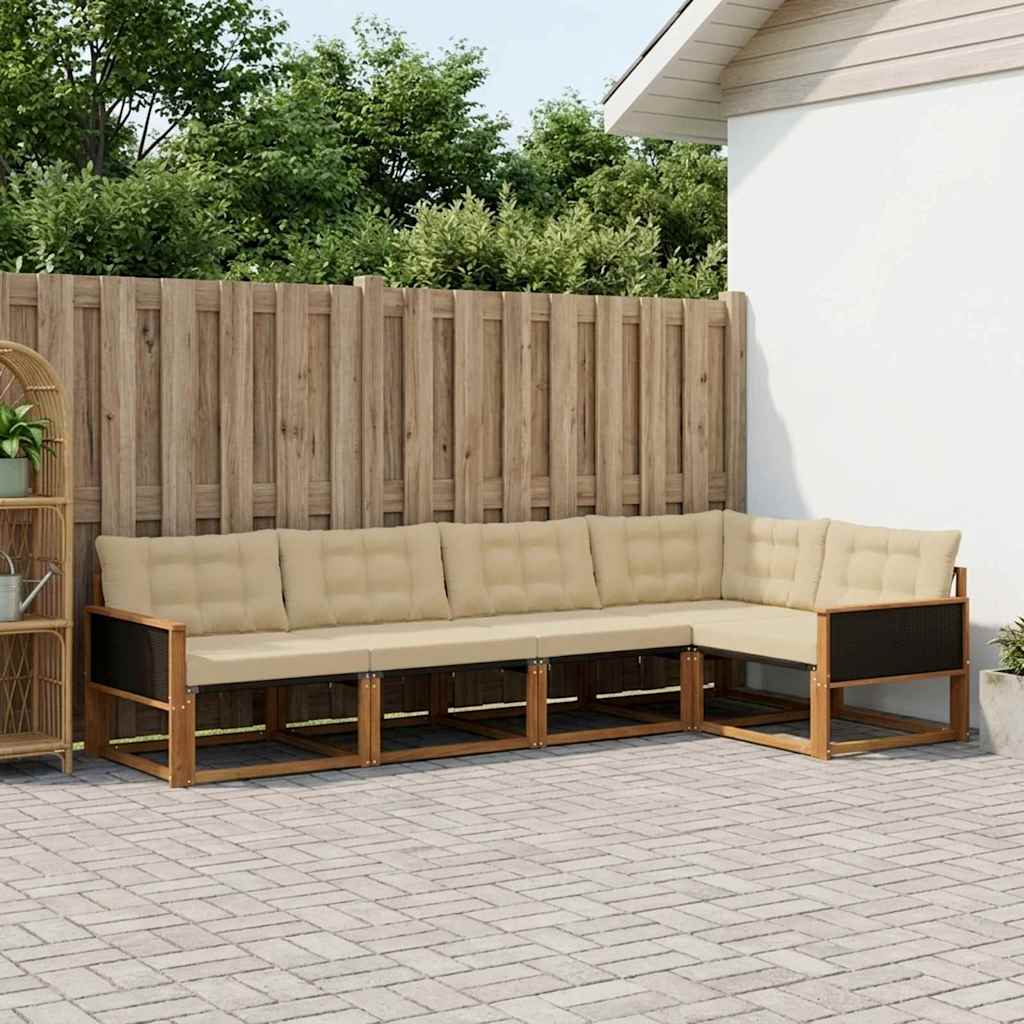 vidaXL Zestaw sof na zewnątrz z poduszką 5 pcs Naturalny i Beżowy