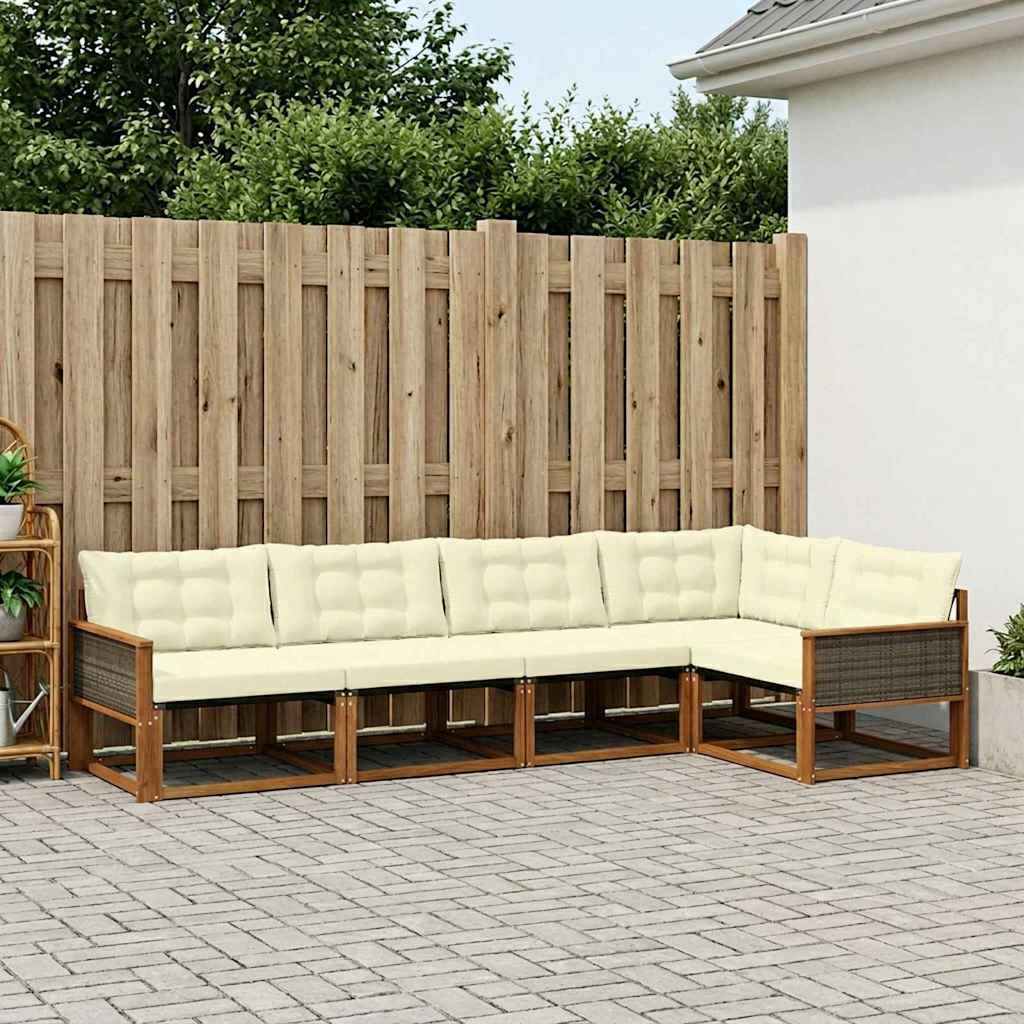 vidaXL Zestaw sof na zewnątrz z poduszką 5 pcs Naturalny i Kremowy