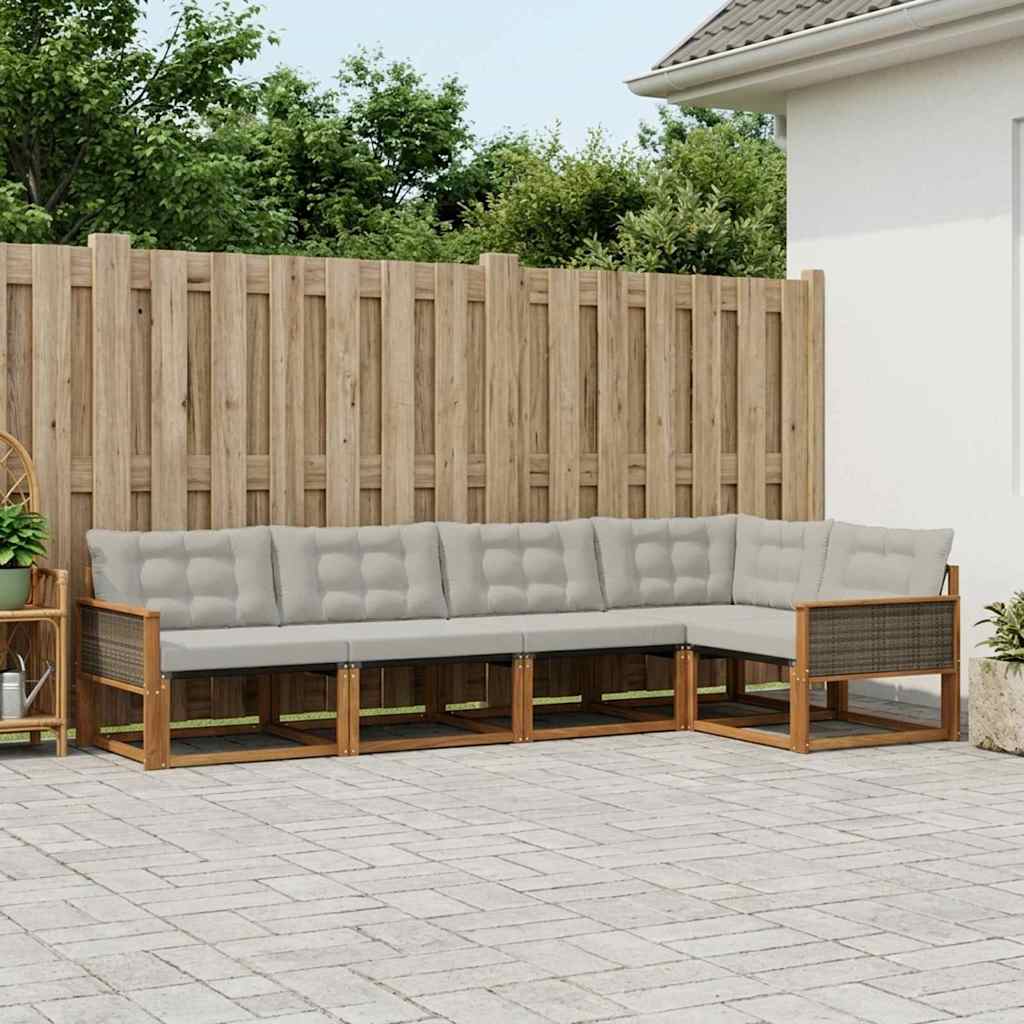 vidaXL Zestaw sof na zewnątrz z poduszką 5 pcs Naturalny i jasnoszary