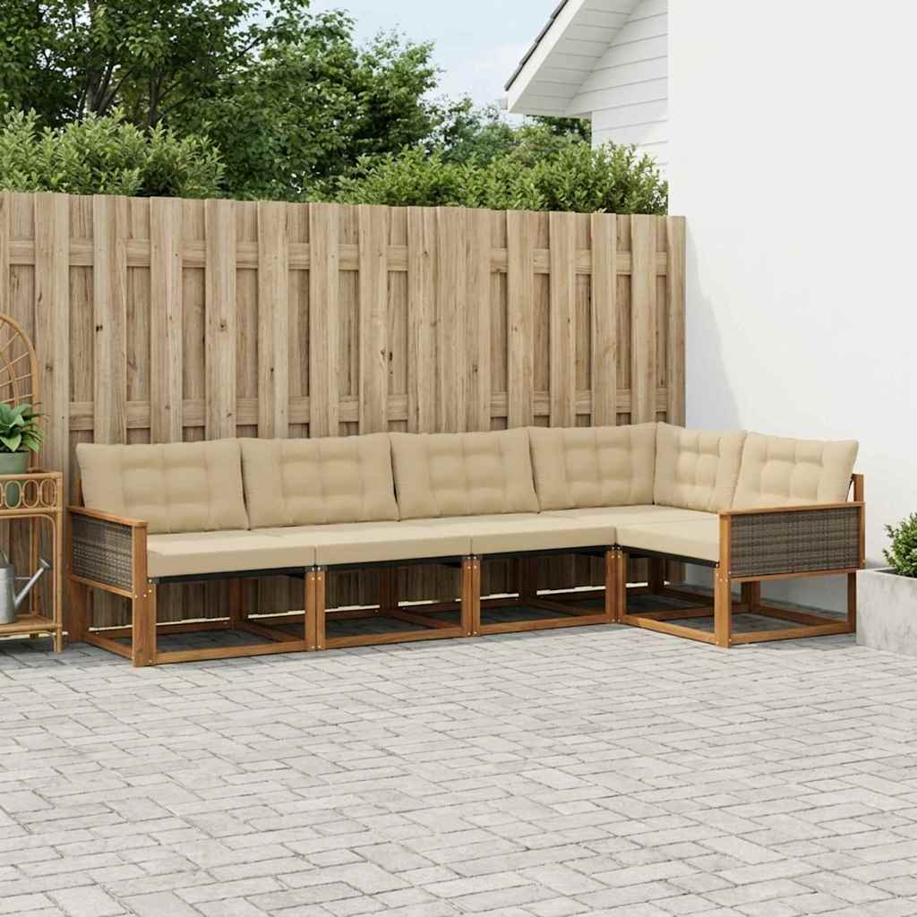 vidaXL Zestaw sof na zewnątrz z poduszką 5 pcs Naturalny i Beżowy