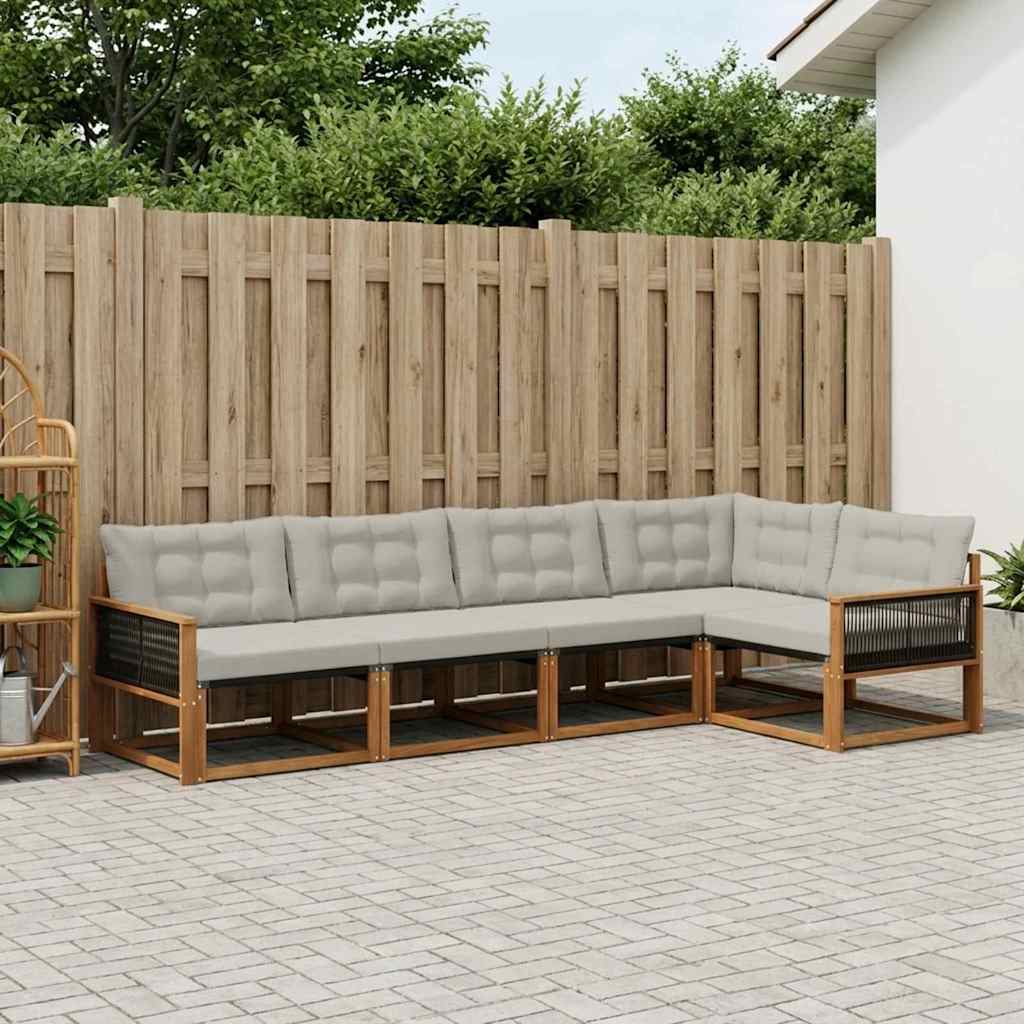 vidaXL Zestaw sof na zewnątrz z poduszką 5 pcs Naturalny i jasnoszary