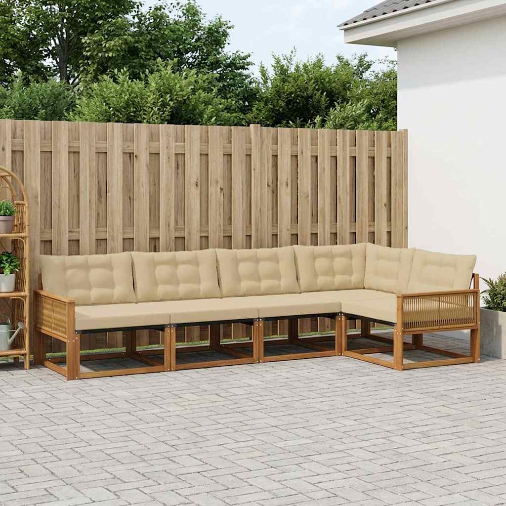 vidaXL Zestaw sof na zewnątrz z poduszką 5 pcs Naturalny i Beżowy