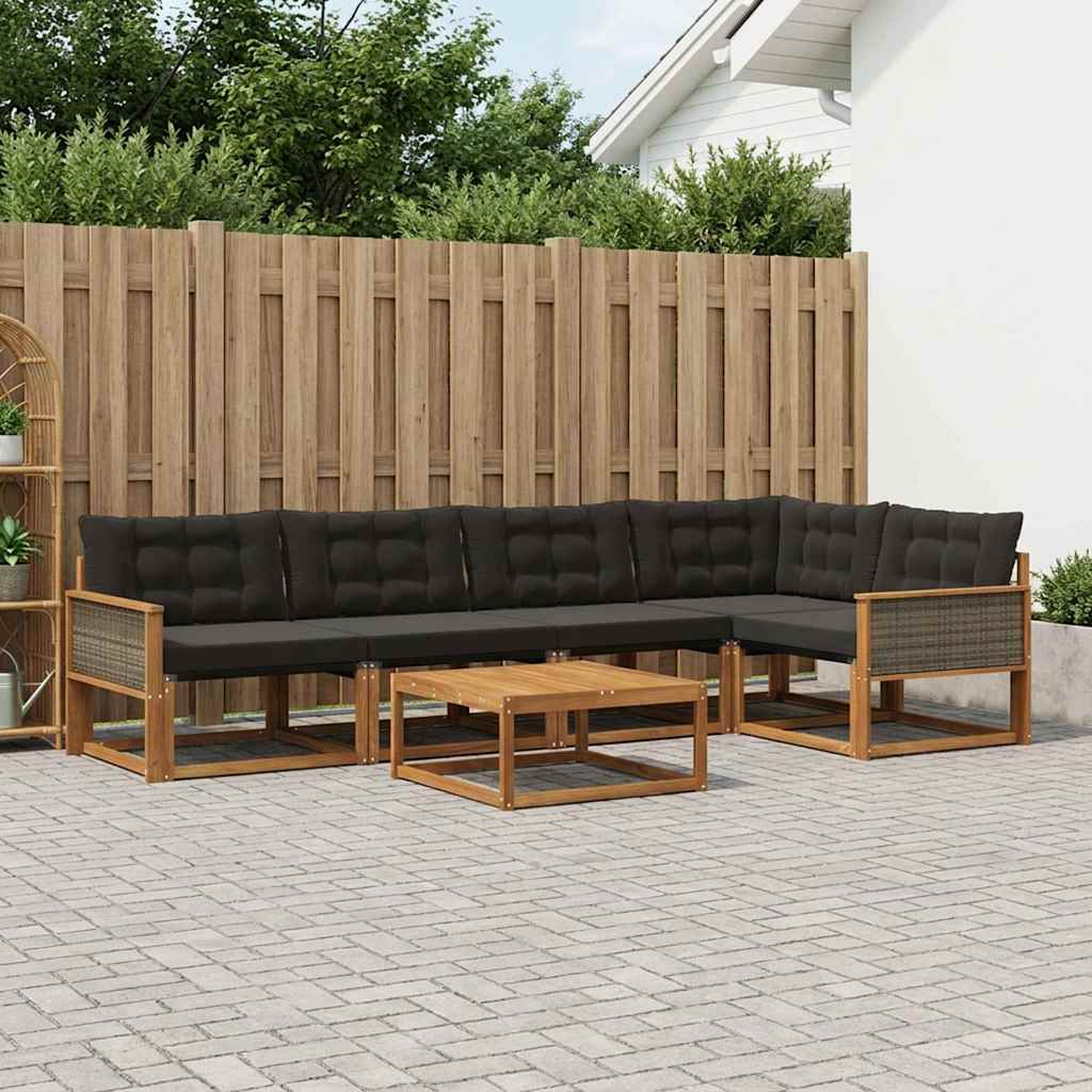 vidaXL Zestaw sof na zewnątrz z poduszką 6 pcs Naturalny i czarny