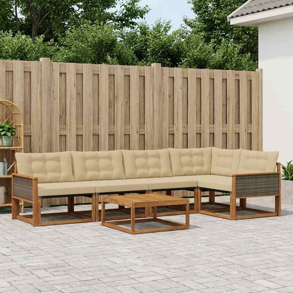 vidaXL Zestaw sof na zewnątrz z poduszką 6 pcs Naturalny i Beżowy