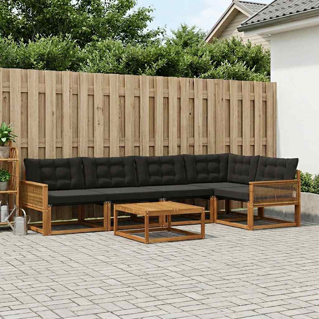 vidaXL Zestaw sof na zewnątrz z poduszką 6 pcs Naturalny i czarny