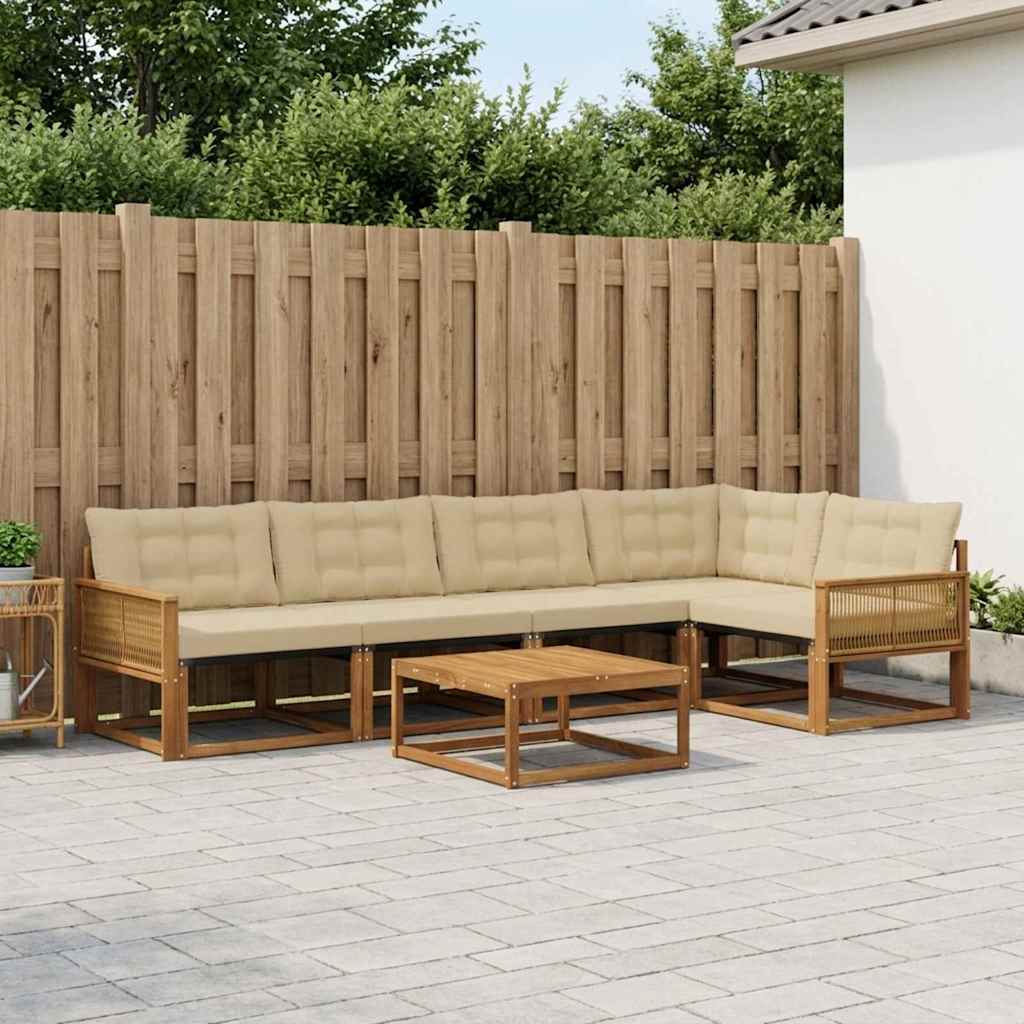 vidaXL Zestaw sof na zewnątrz z poduszką 6 pcs Naturalny i Beżowy