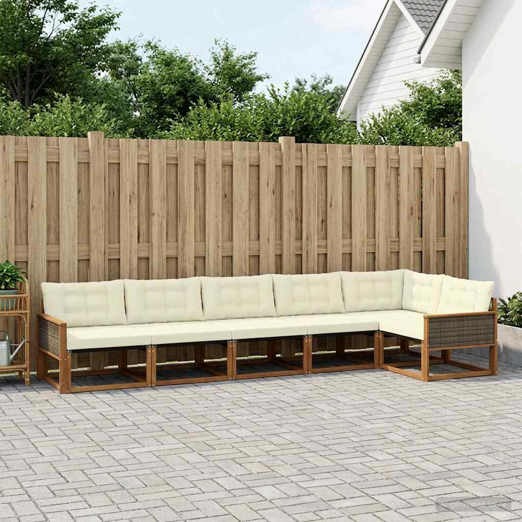 vidaXL Zestaw sof na zewnątrz z poduszką 6 pcs Naturalny i Kremowy