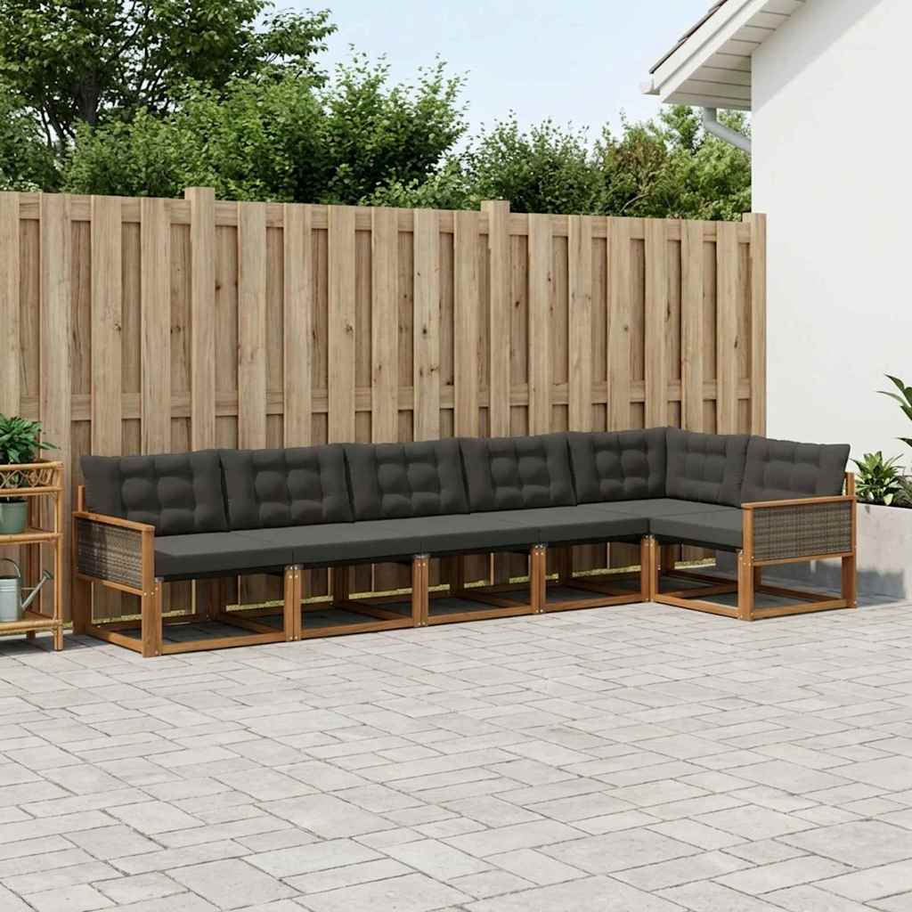 vidaXL Zestaw sof na zewnątrz z poduszką 6 pcs Naturalny i czarny