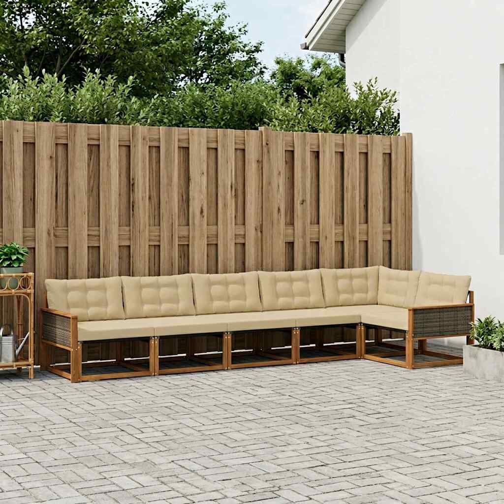 vidaXL Zestaw sof na zewnątrz z poduszką 6 pcs Naturalny i Beżowy