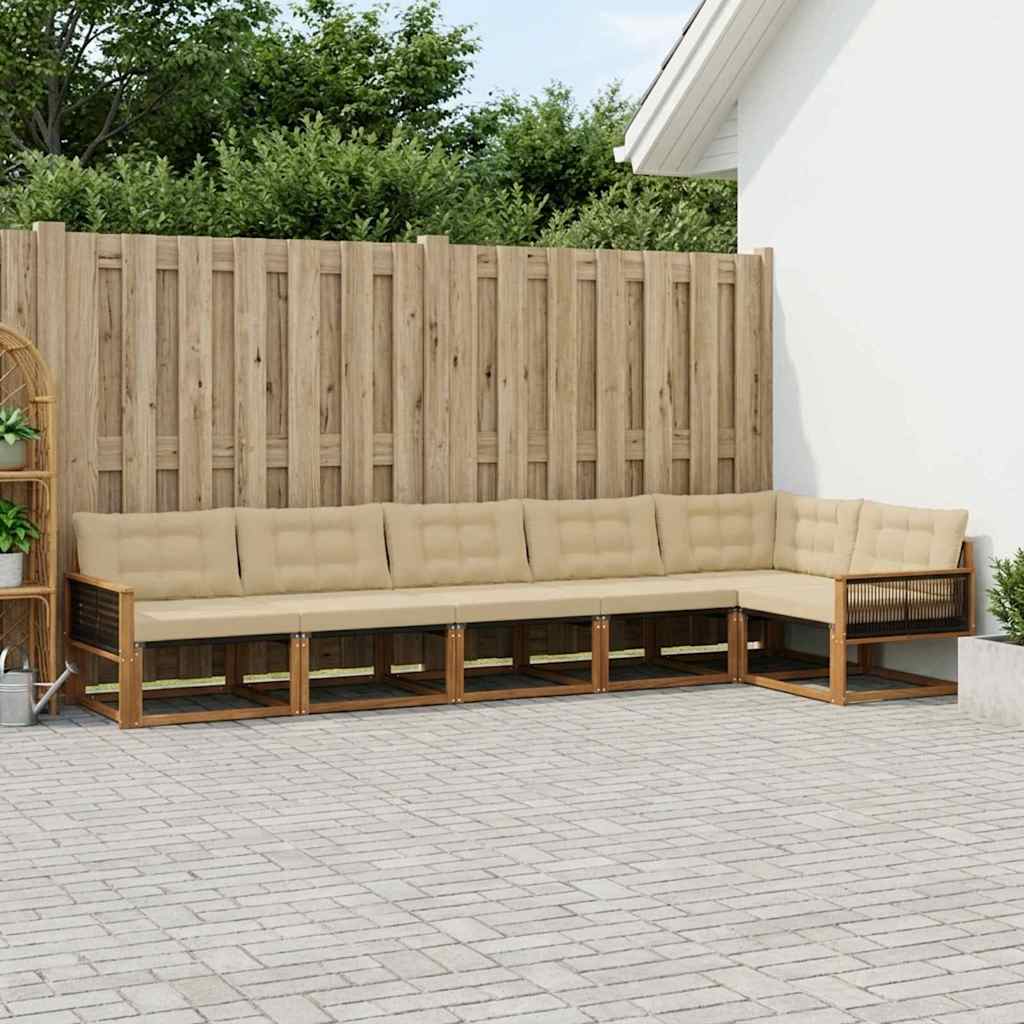 vidaXL Zestaw sof na zewnątrz z poduszką 6 pcs Naturalny i Beżowy
