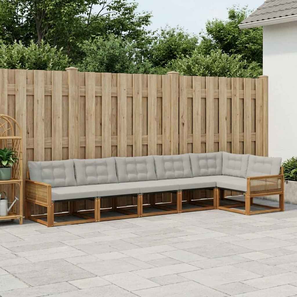 vidaXL Zestaw sof na zewnątrz z poduszką 6 pcs Naturalny i jasnoszary