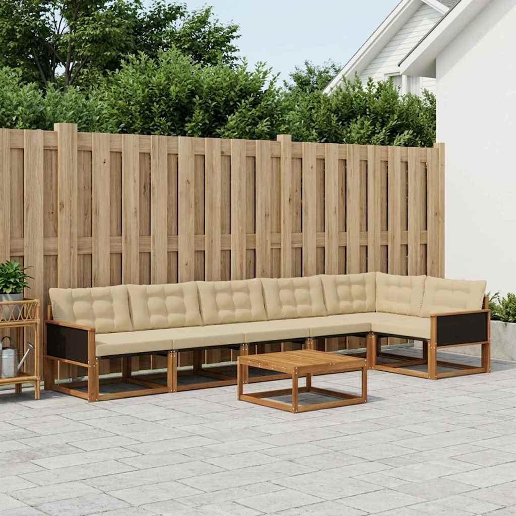 vidaXL Zestaw sof na zewnątrz z poduszką 7 pcs Naturalny i Beżowy
