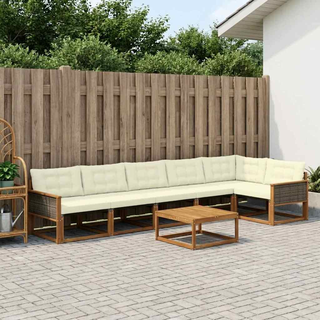 vidaXL Zestaw sof na zewnątrz z poduszką 7 pcs Naturalny i Kremowy