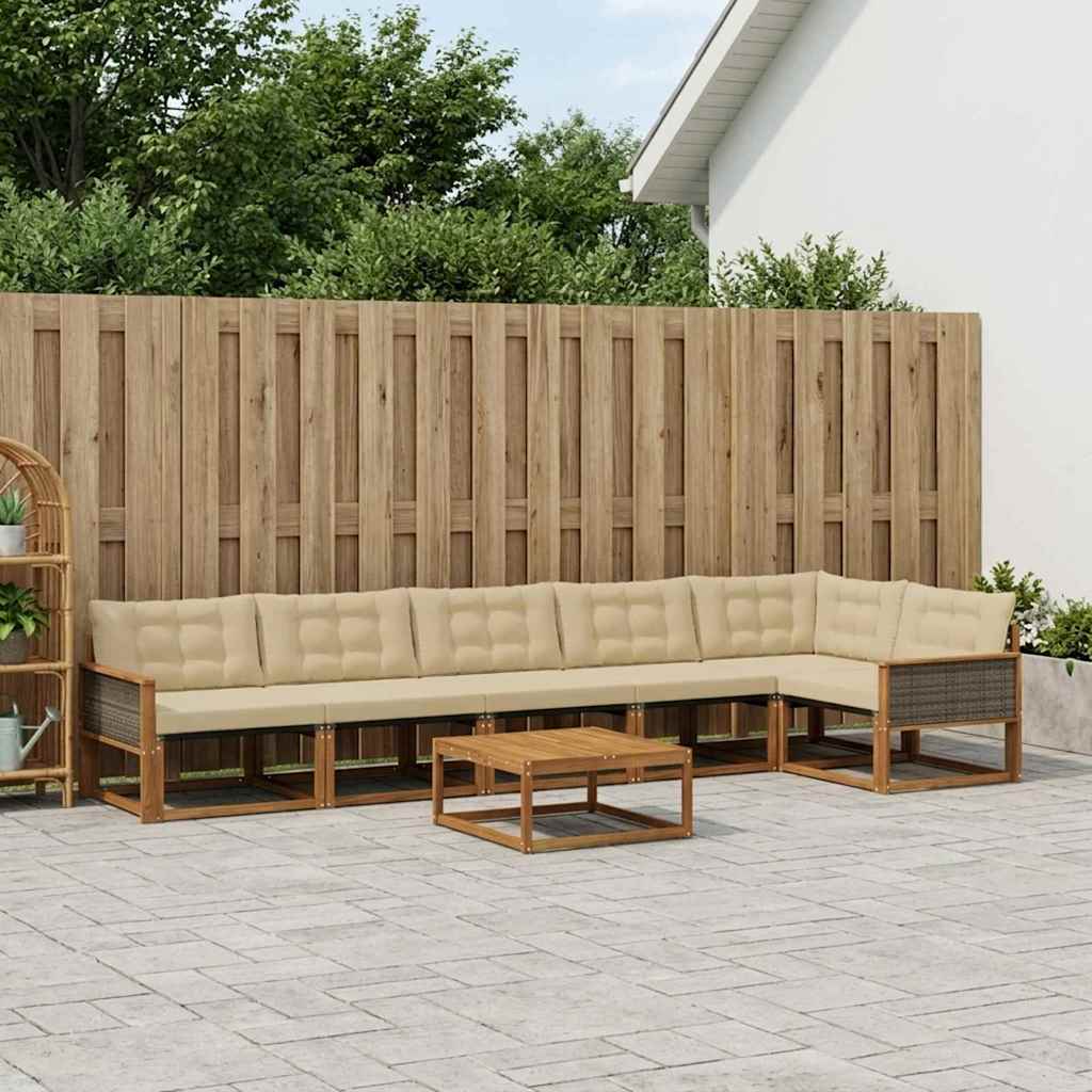vidaXL Zestaw sof na zewnątrz z poduszką 7 pcs Naturalny i Beżowy