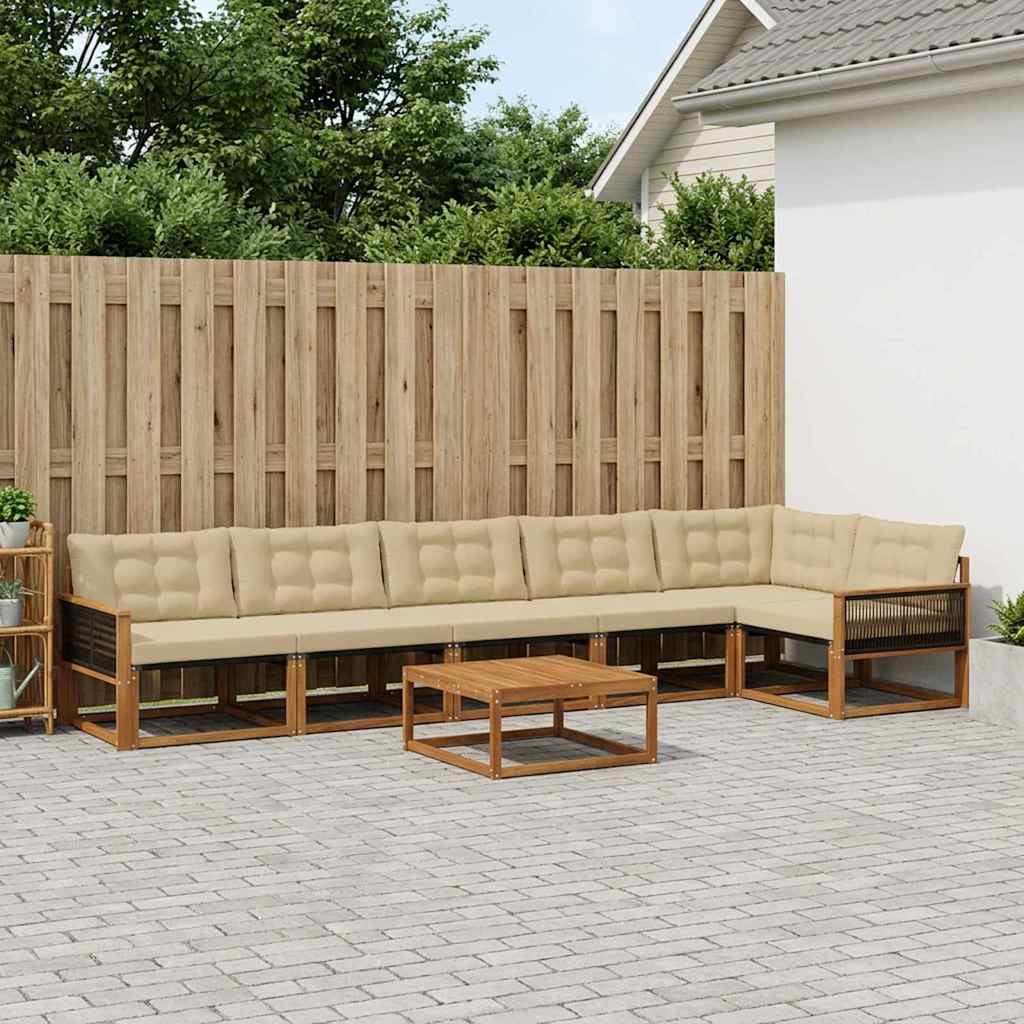 vidaXL Zestaw sof na zewnątrz z poduszką 7 pcs Naturalny i Beżowy